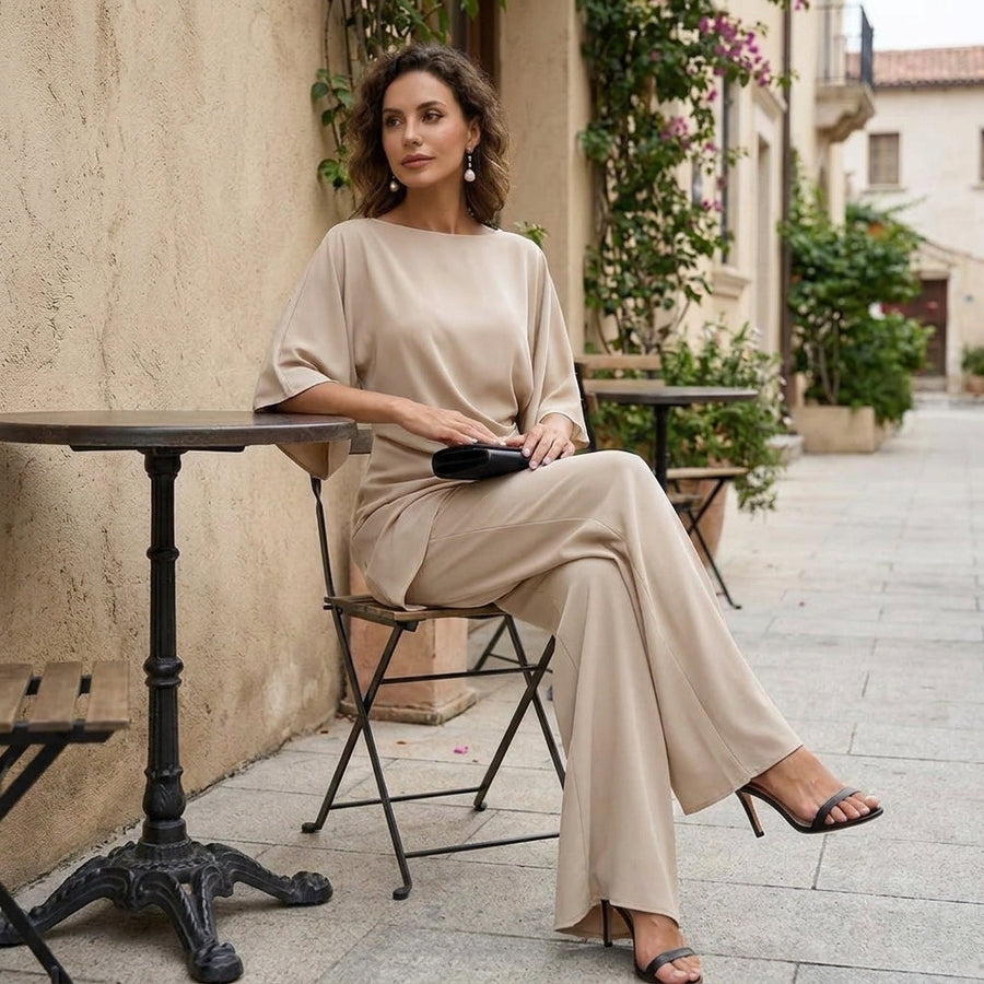 Gretchen | Draped Blouse & Wide-Leg Pants Set