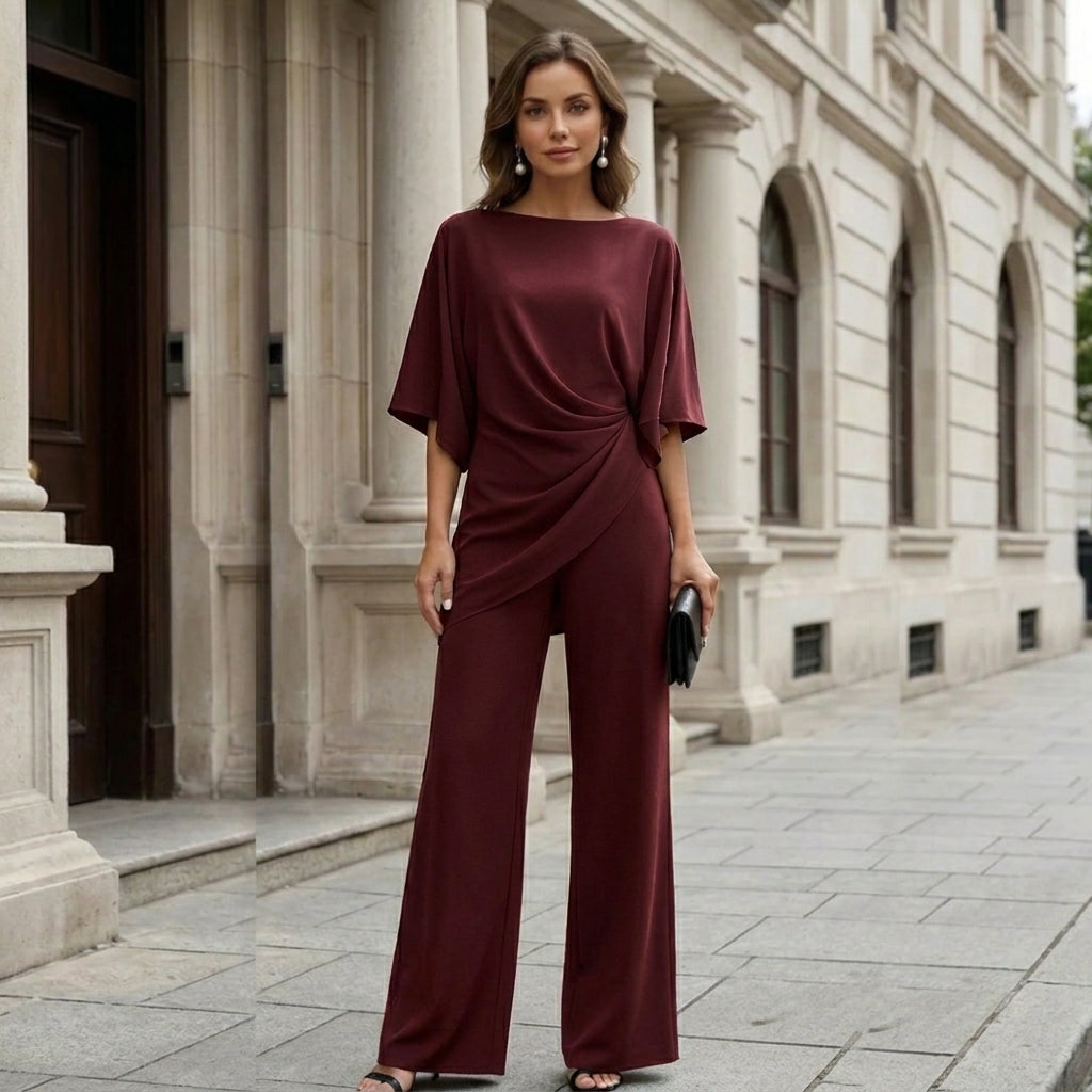 Gretchen | Draped Blouse & Wide-Leg Pants Set