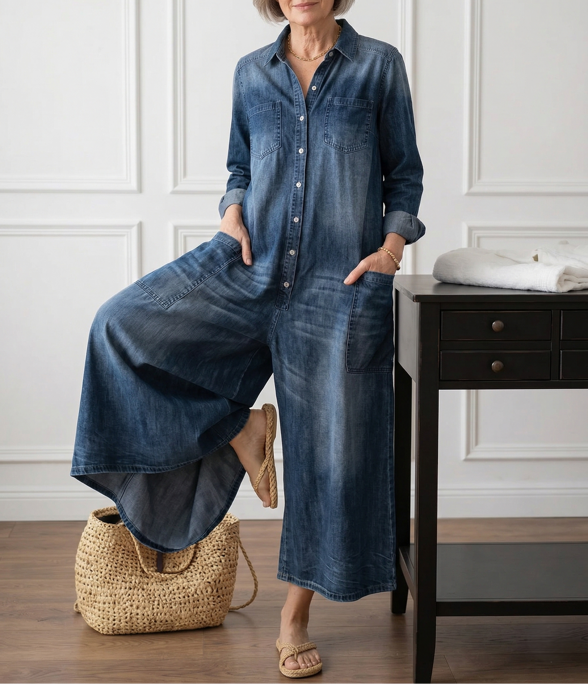Harper | Wide Leg Denim Jumpsuit
