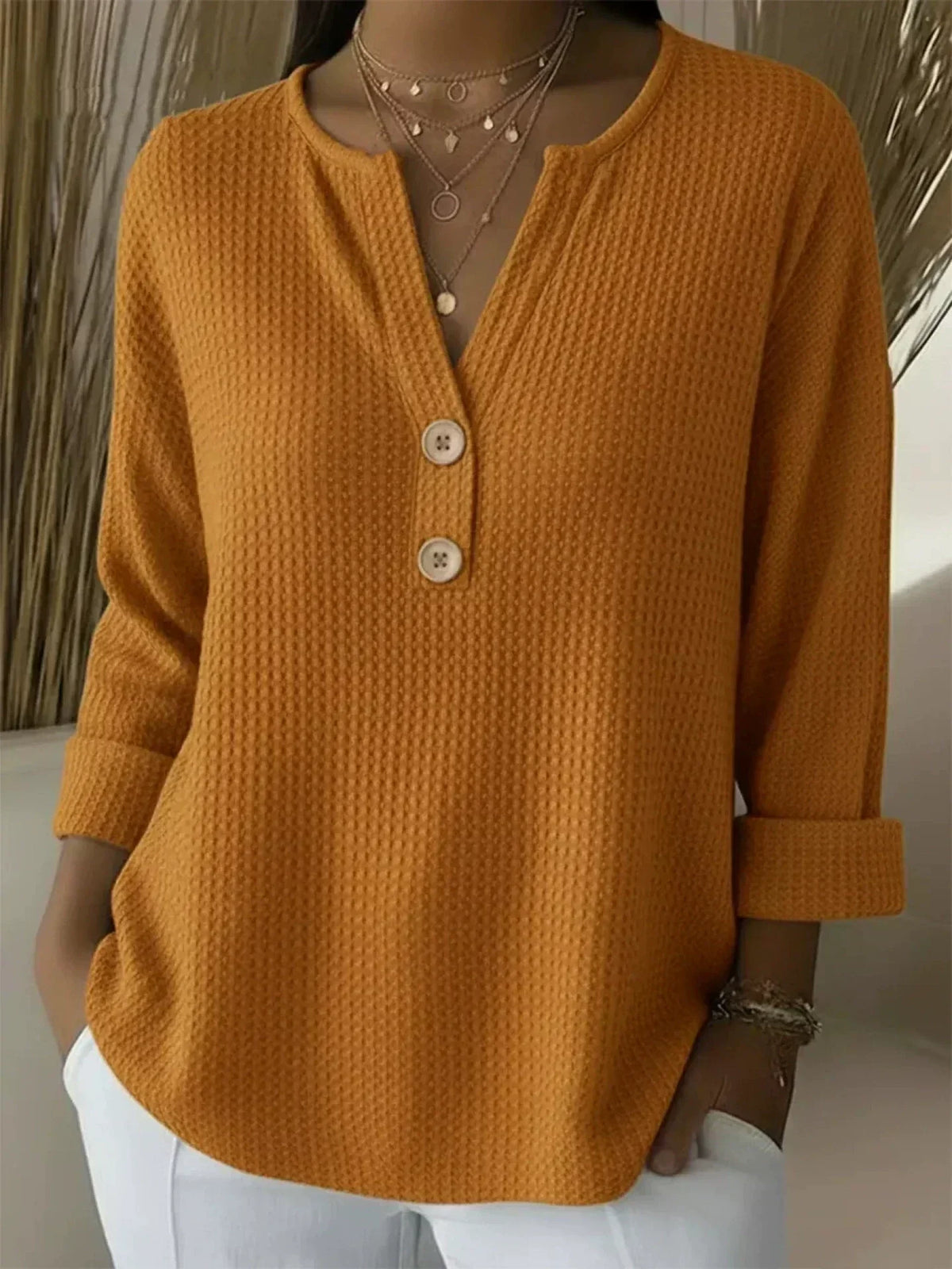 Amabile | Textured Henley Knit Top with Buttons