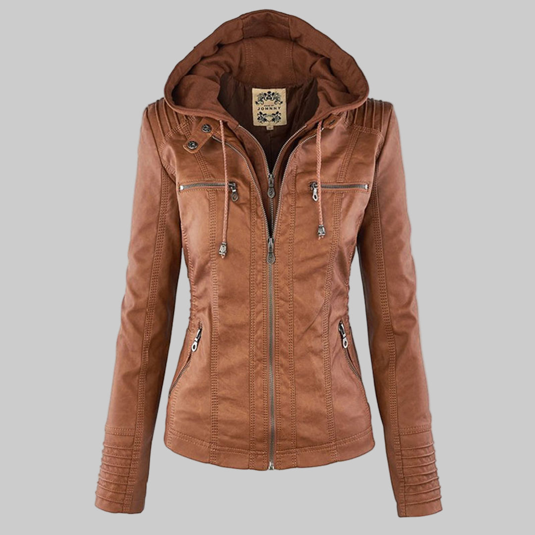 Cosima | Hooded Zip Up Moto Jacket