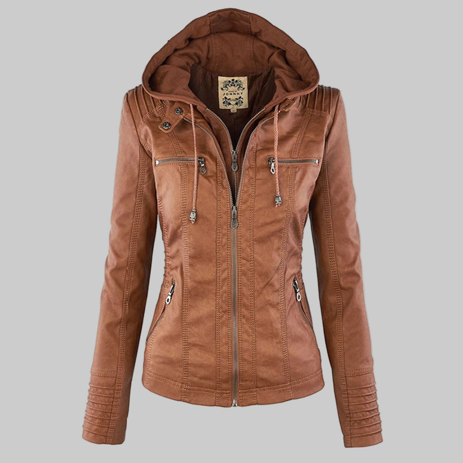 Cosima | Hooded Zip Up Moto Jacket