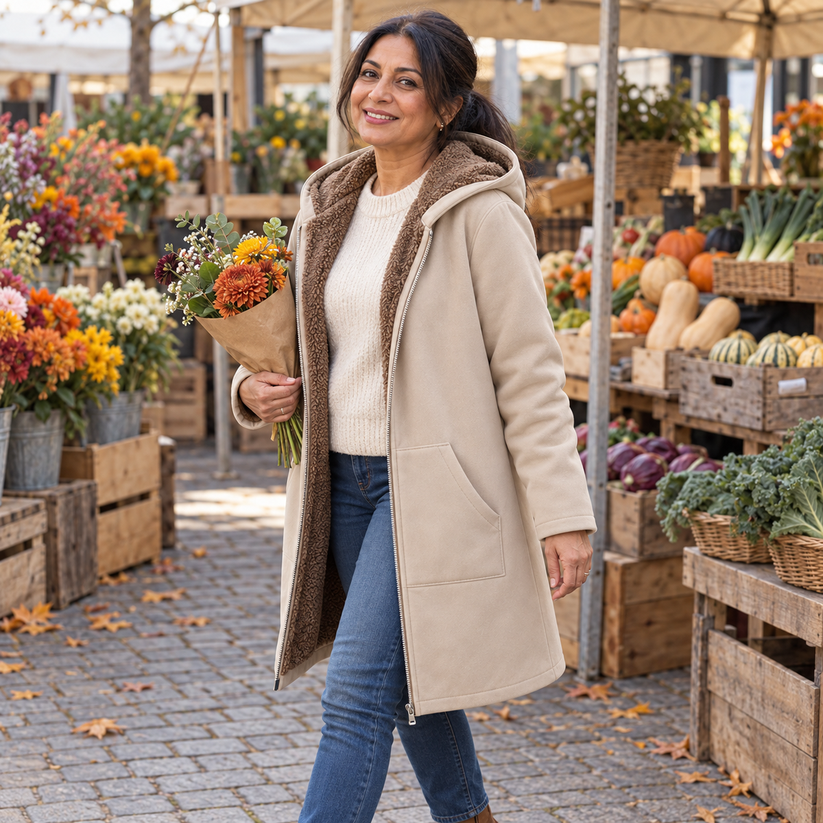 Evelyn | Cozy Sherpa Lined Hooded Coat