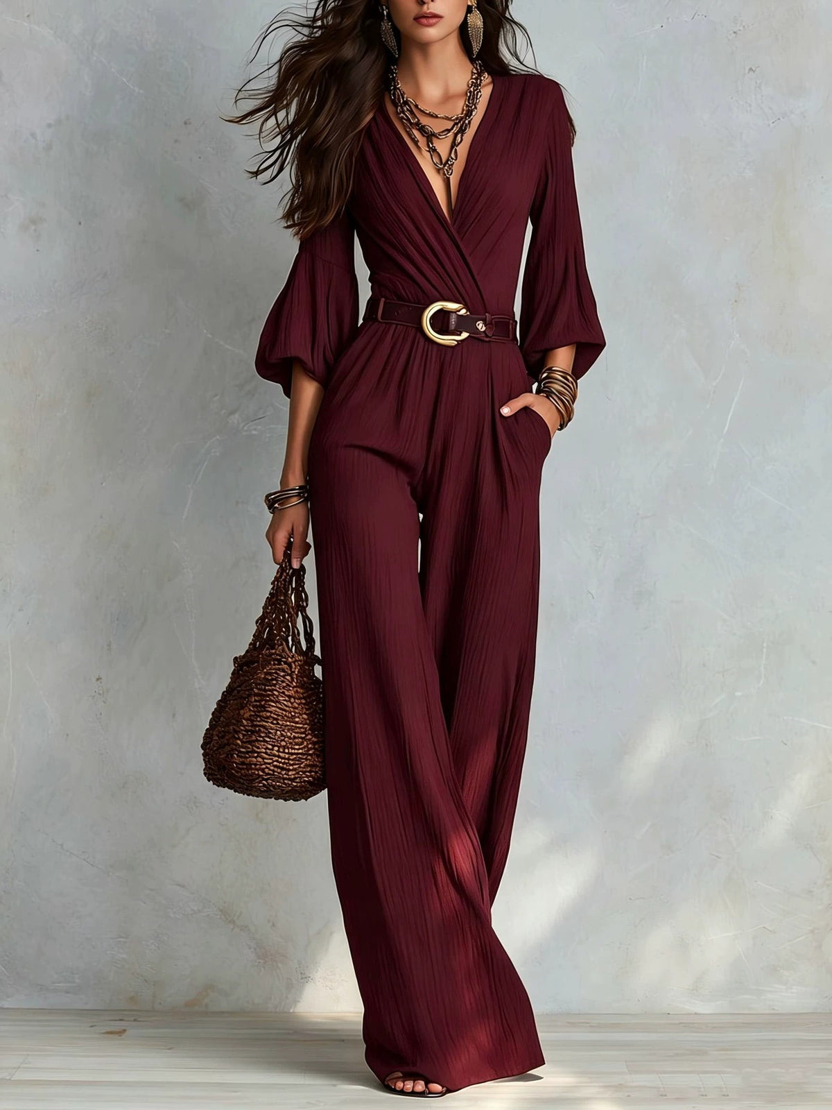 Colette | Belted Wide Leg Jumpsuit
