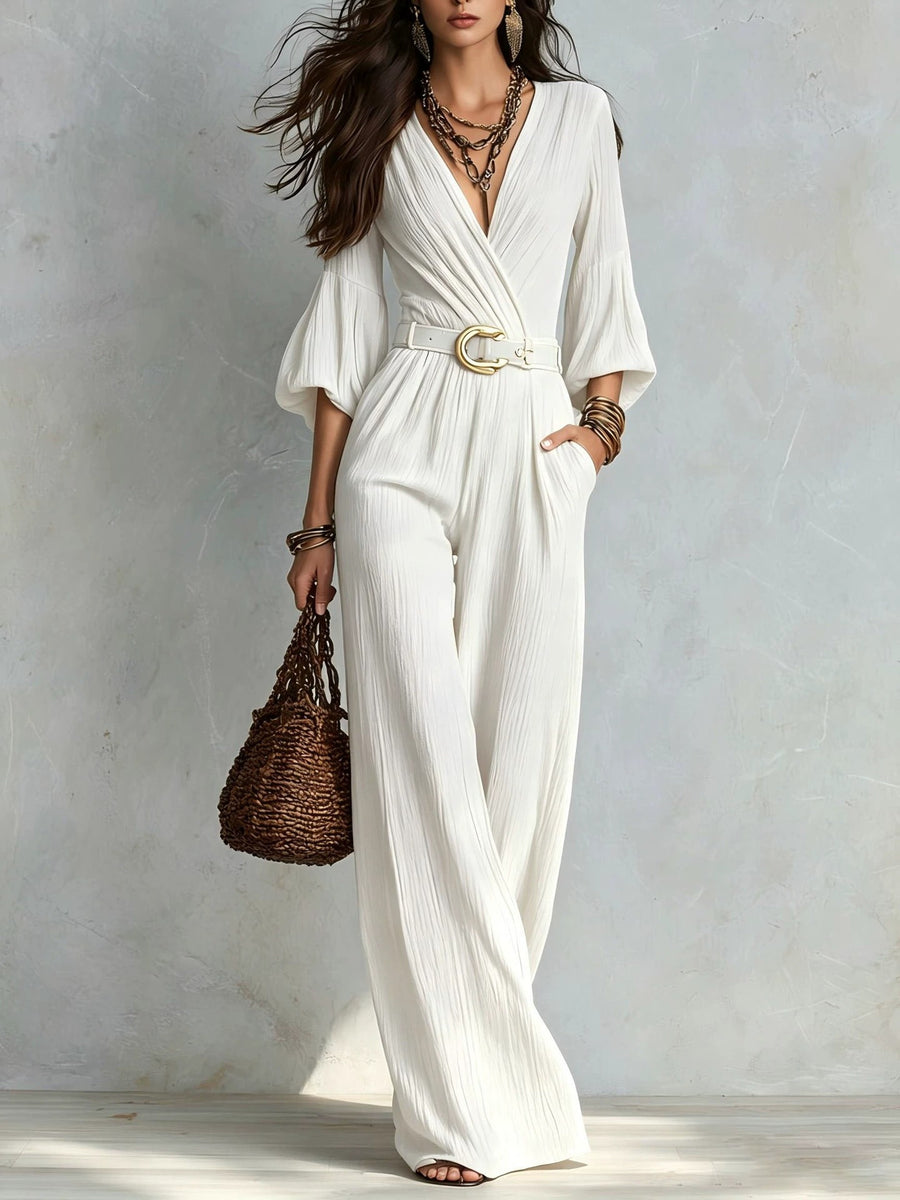 Colette | Belted Wide Leg Jumpsuit