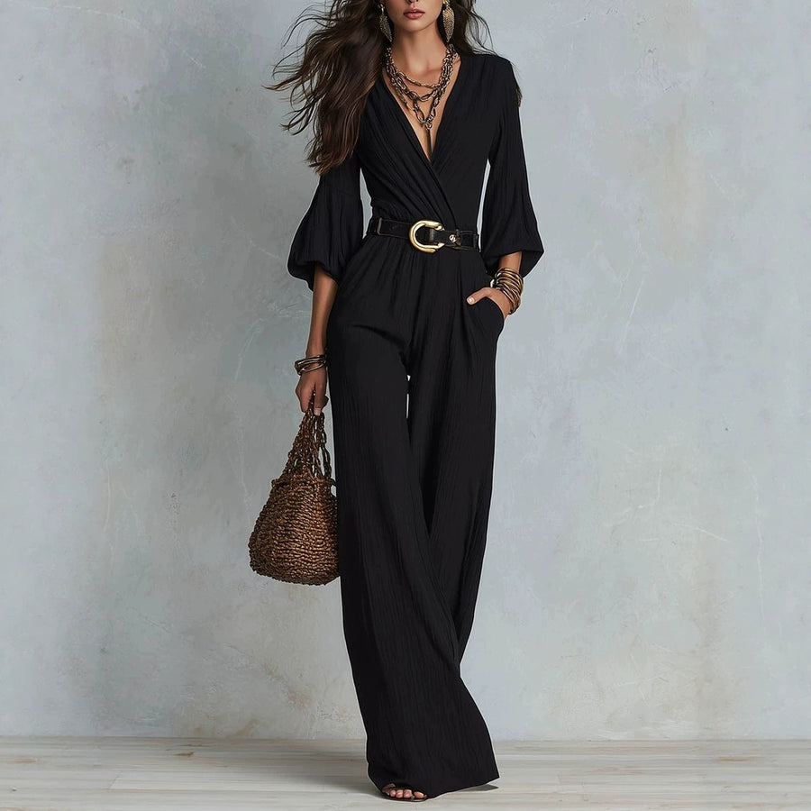 Colette | Belted Wide Leg Jumpsuit