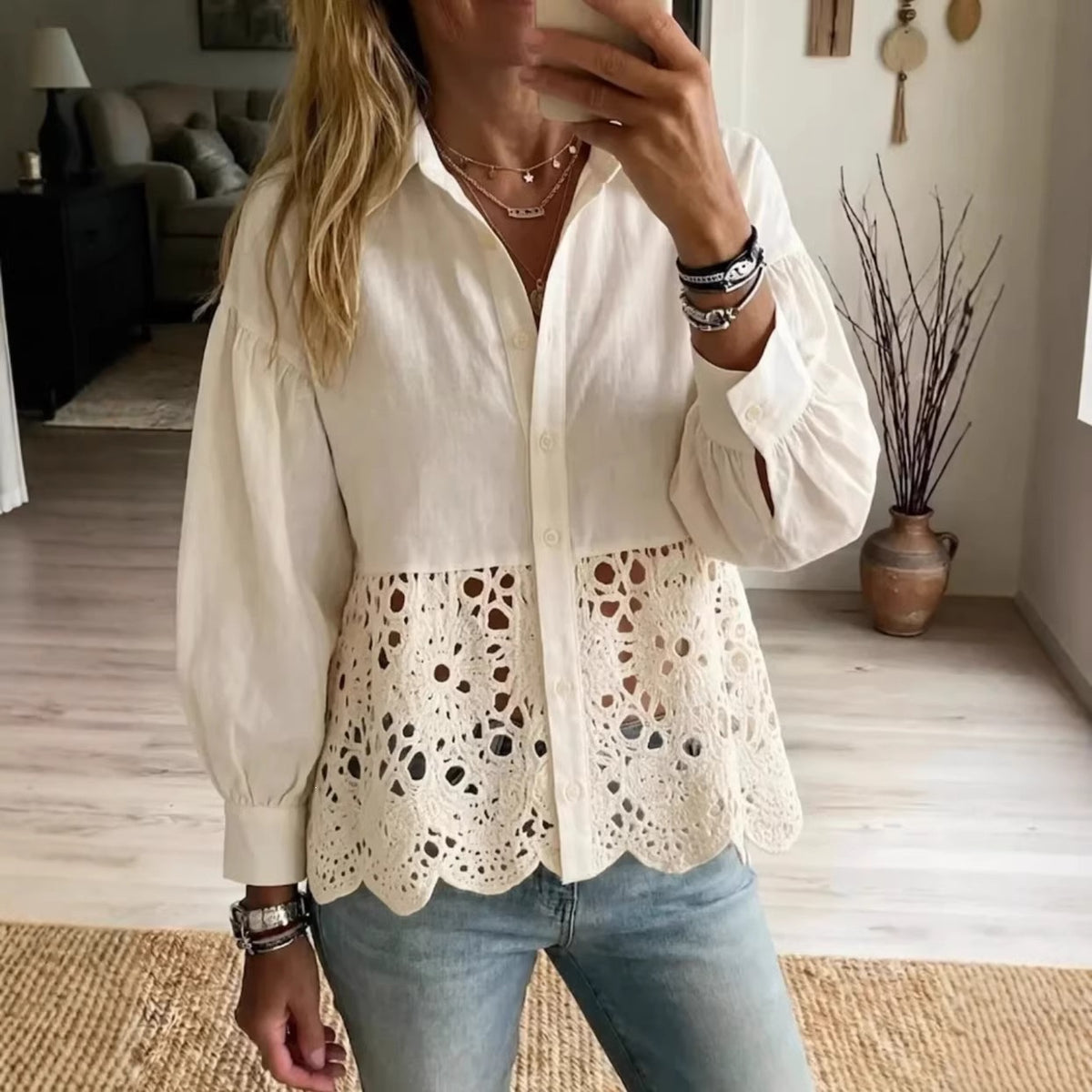 Delphine | Lace Hem Blouse