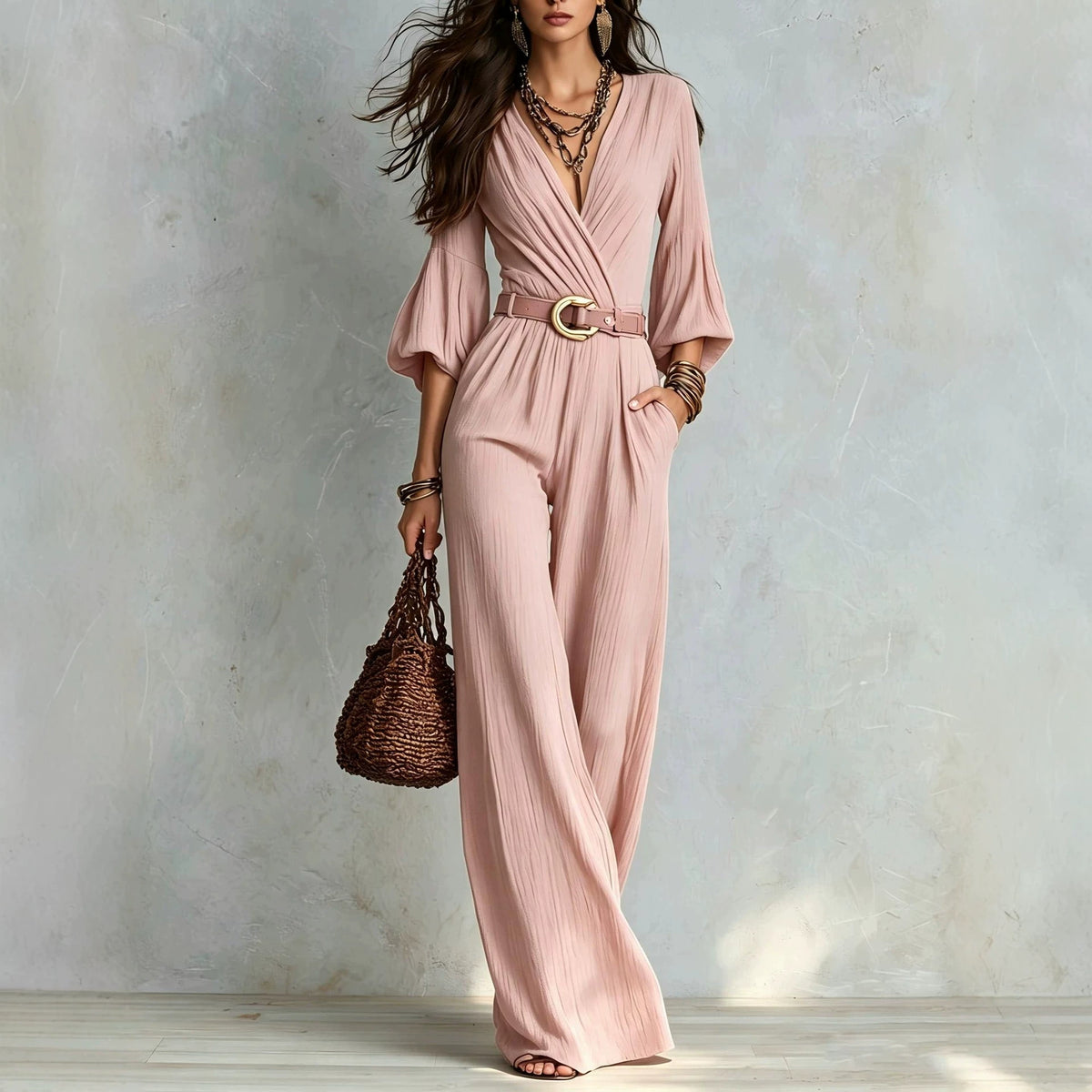 Colette | Belted Wide Leg Jumpsuit