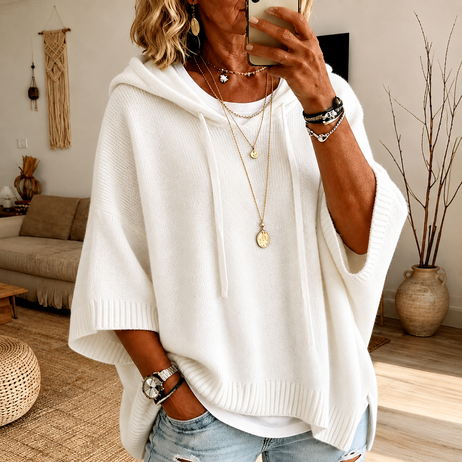 Janice | White Poncho Sweater