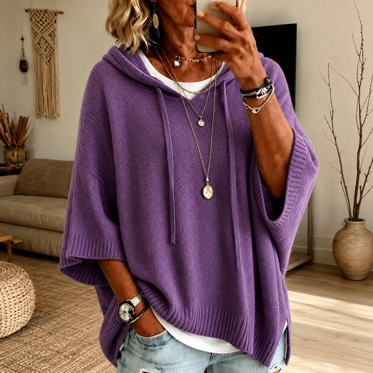 Elodie | Purple Poncho Sweater