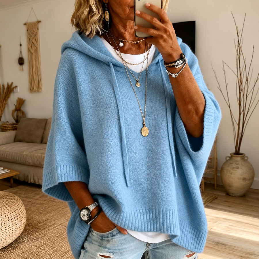 Lea | Sky Blue Poncho Sweater