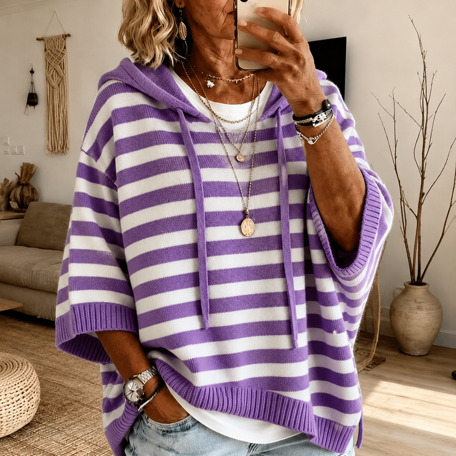 Anais | Purple Striped Poncho Sweater