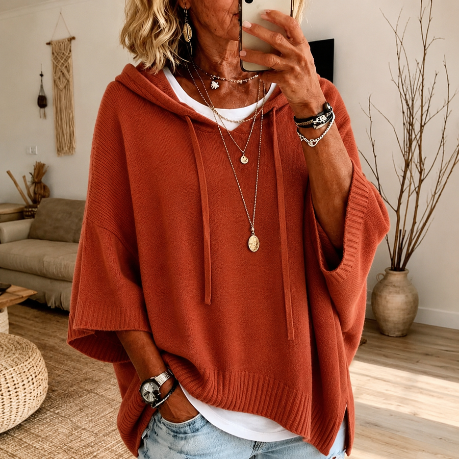 Oceane | Terracotta Poncho Sweater