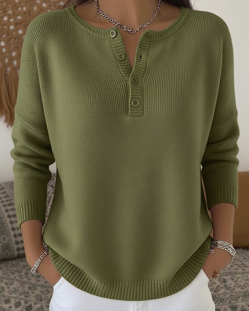 Helena | Henley Knit Sweater with Buttons