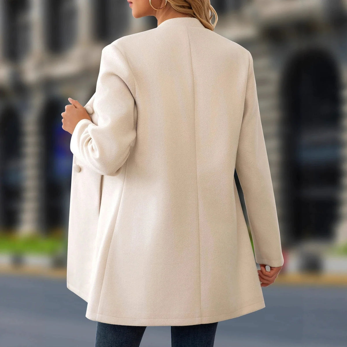 Vivienne | Stand Collar Tweed-Effect Long Coat