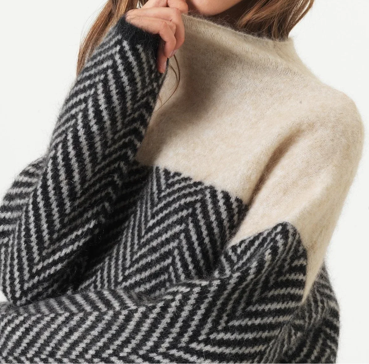 Halle | Chevron Funnel Neck Sweater