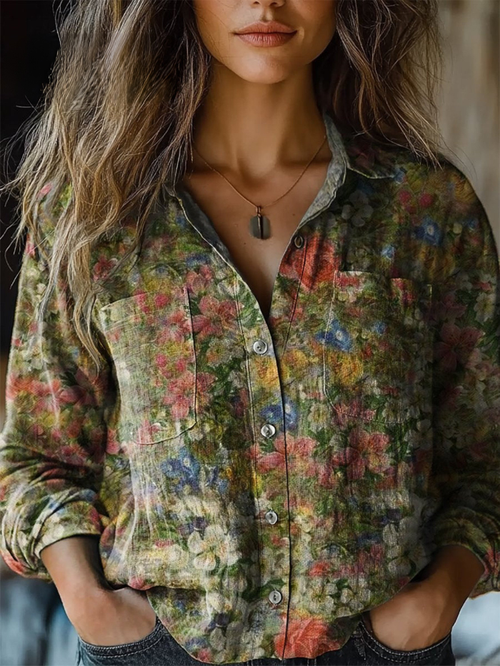 Lisa™ | Ethnic-Print Long-Sleeve Blouse