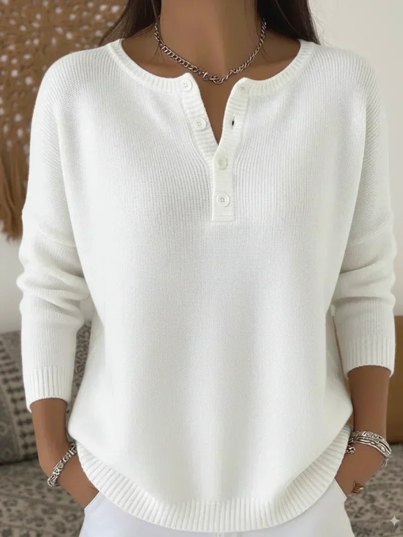 Helena | Henley Knit Sweater with Buttons