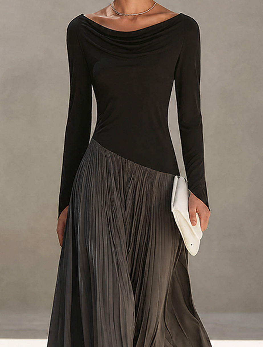 Fabiola | Pleated Draped-Neck Maxi Dress