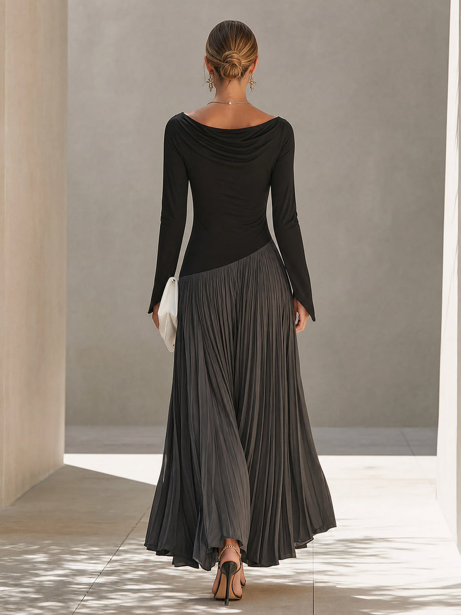 Fabiola | Pleated Draped-Neck Maxi Dress