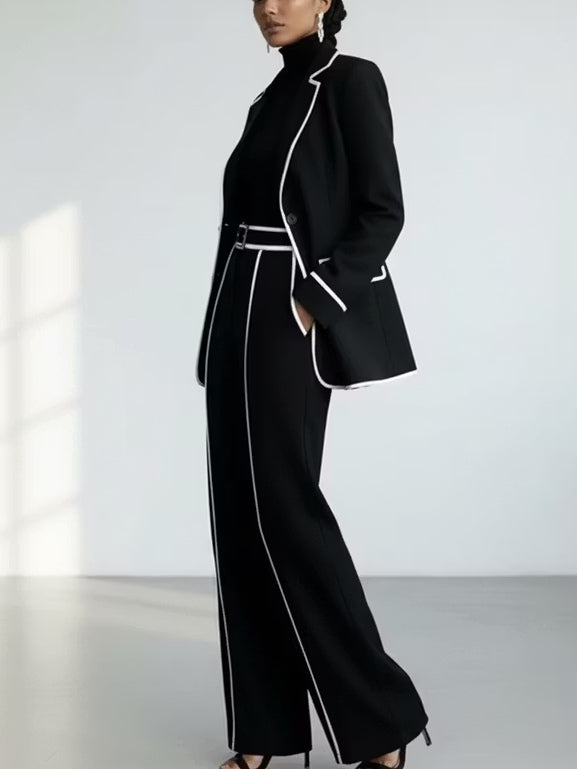 Mariella | Contrast Blazer & Wide-Leg Pants Set