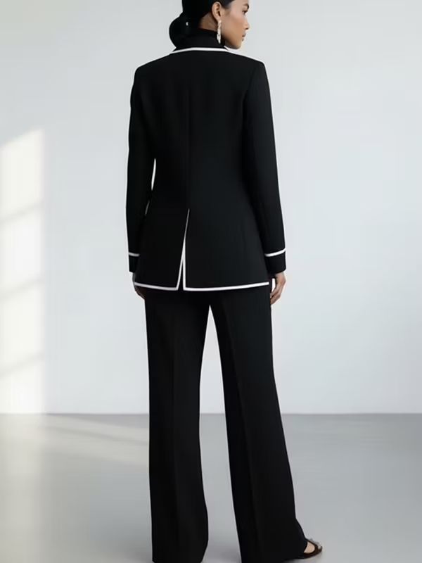 Mariella | Contrast Blazer & Wide-Leg Pants Set