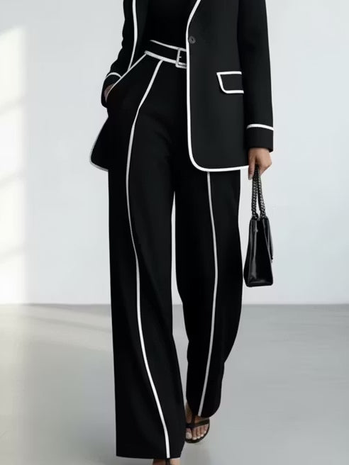 Mariella | Contrast Blazer & Wide-Leg Pants Set