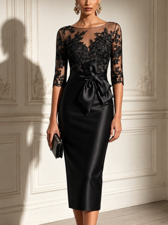 Velia | Black Lace Bodice Midi Dress