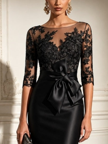 Velia | Black Lace Bodice Midi Dress