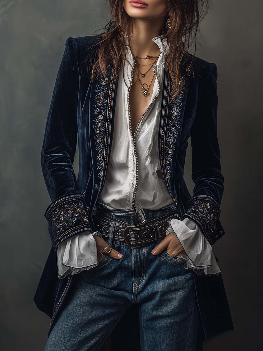 Octavia | Embroidered Longline Jacket