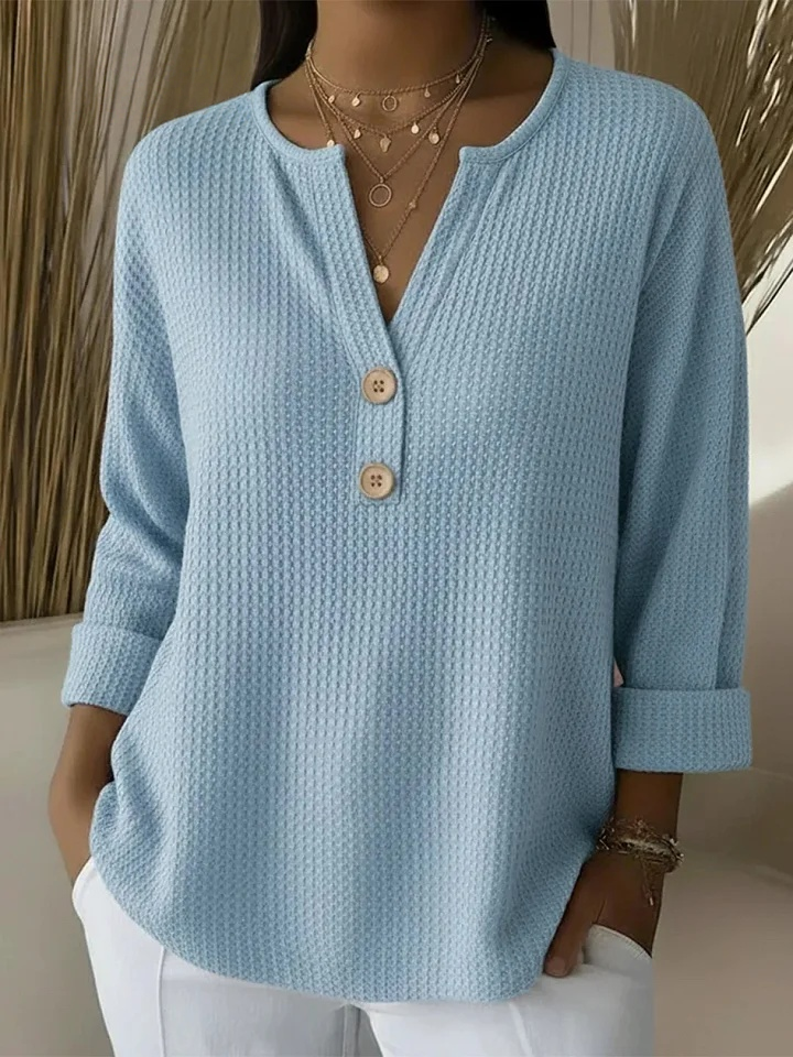 Amabile | Textured Henley Knit Top with Buttons