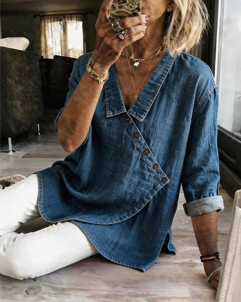 Veronica | Denim Button Up Blouse