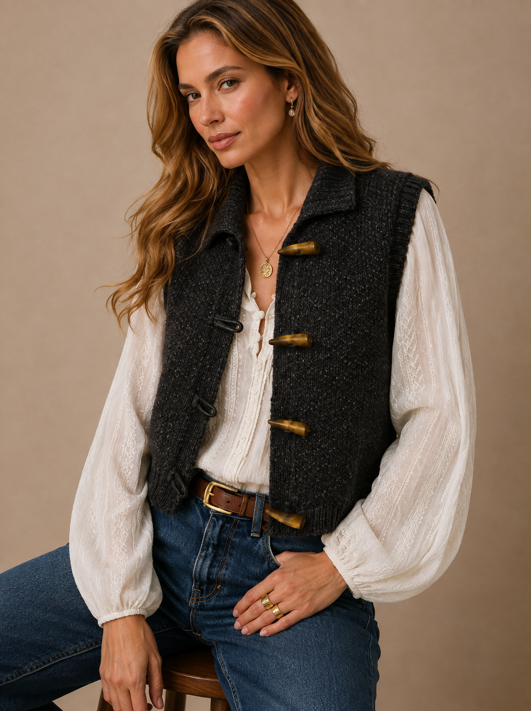 Charlotte | Textured Toggle Knit Vest