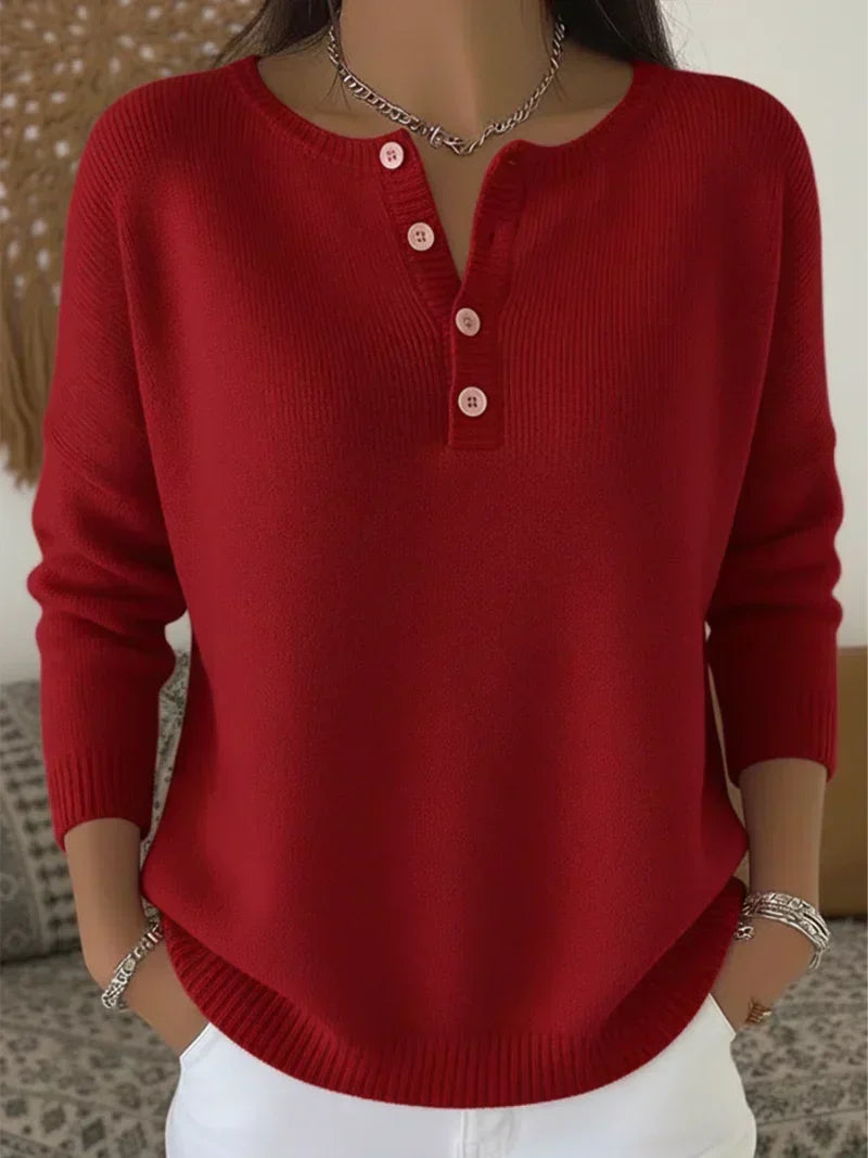 Helena | Henley Knit Sweater with Buttons