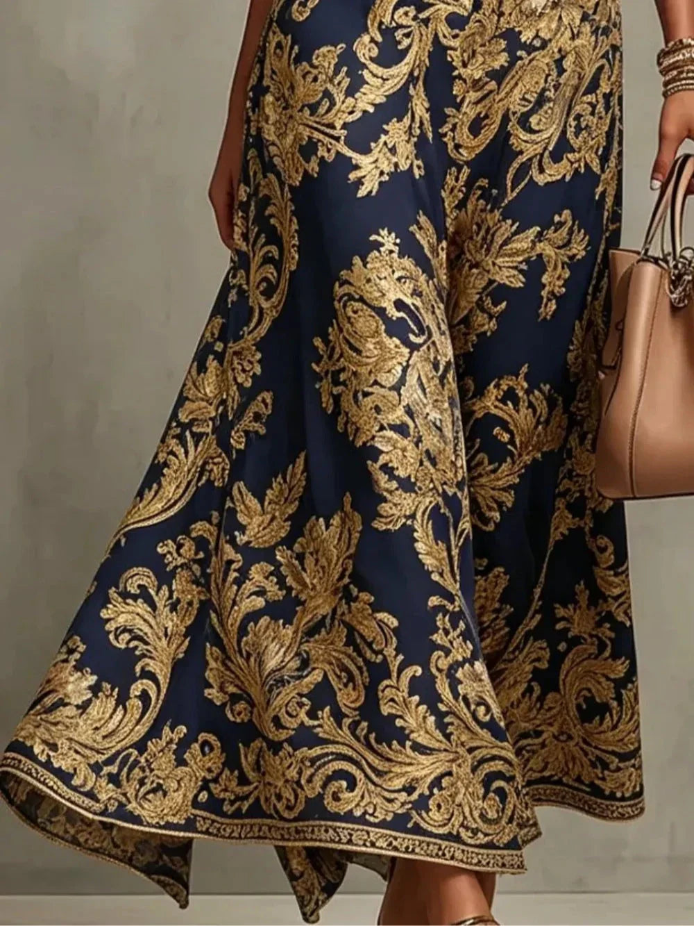 Gizelle | Gold Baroque Halter Neck Maxi Dress