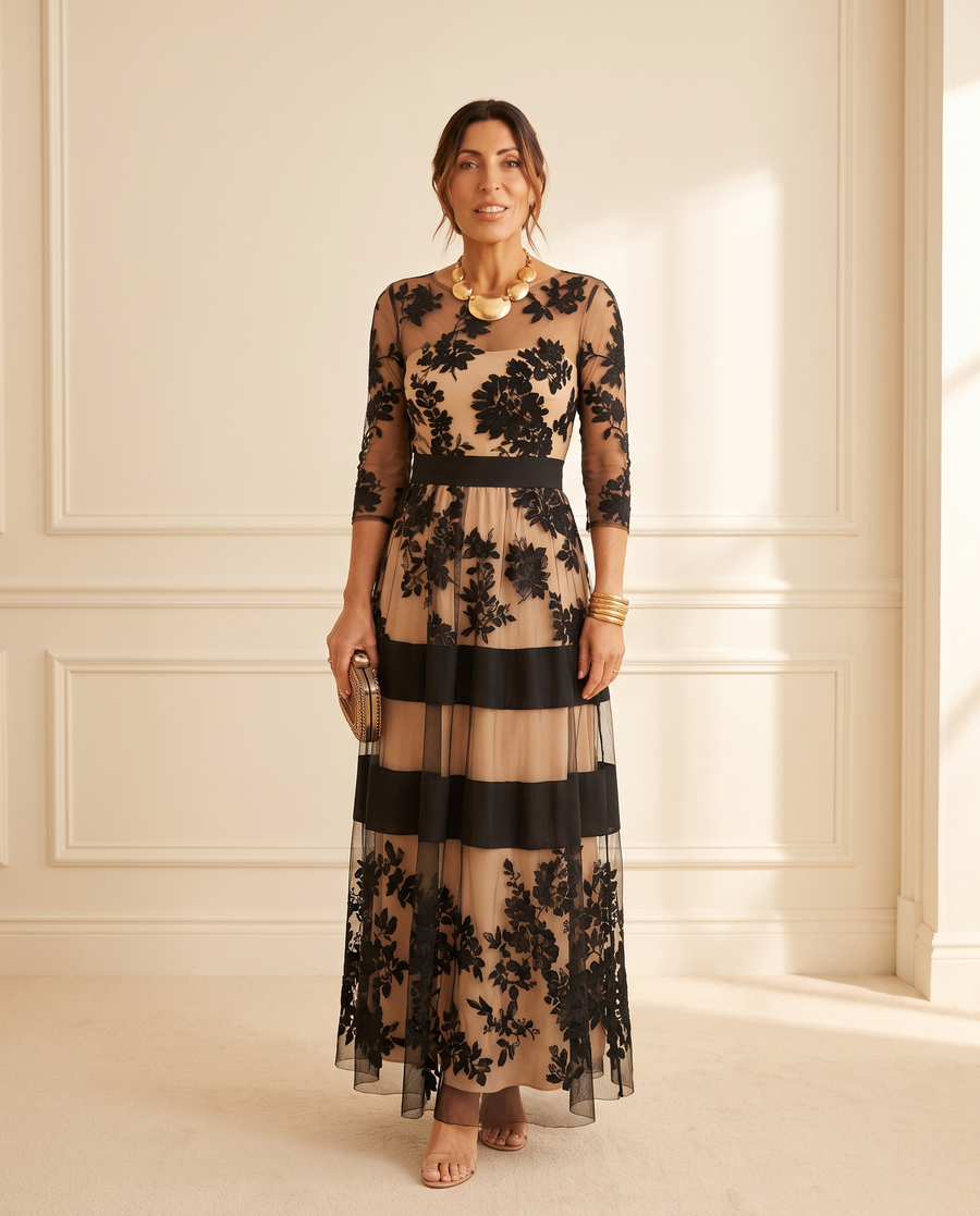 Josephine | Black Lace Midi Dress