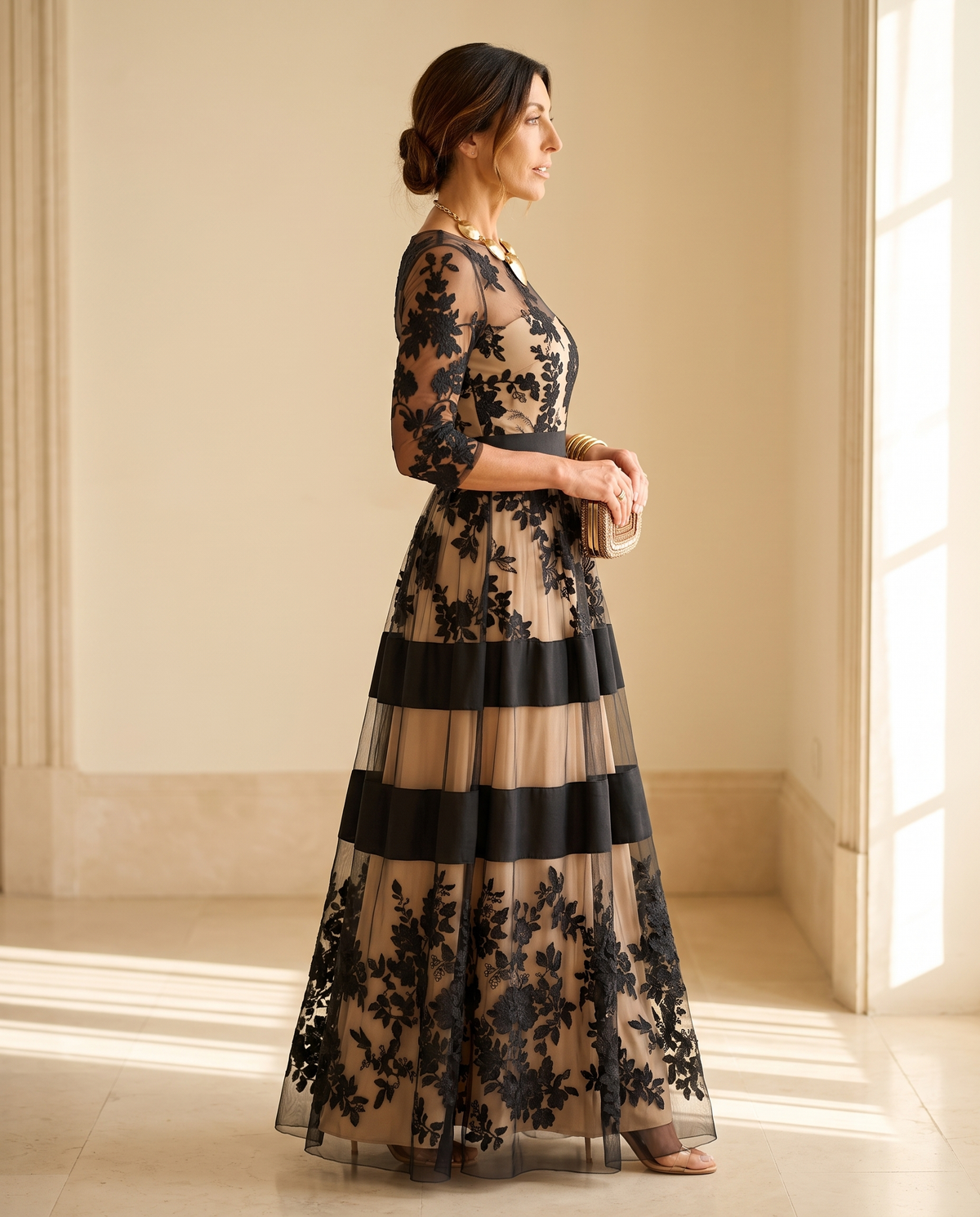 Josephine | Black Lace Midi Dress