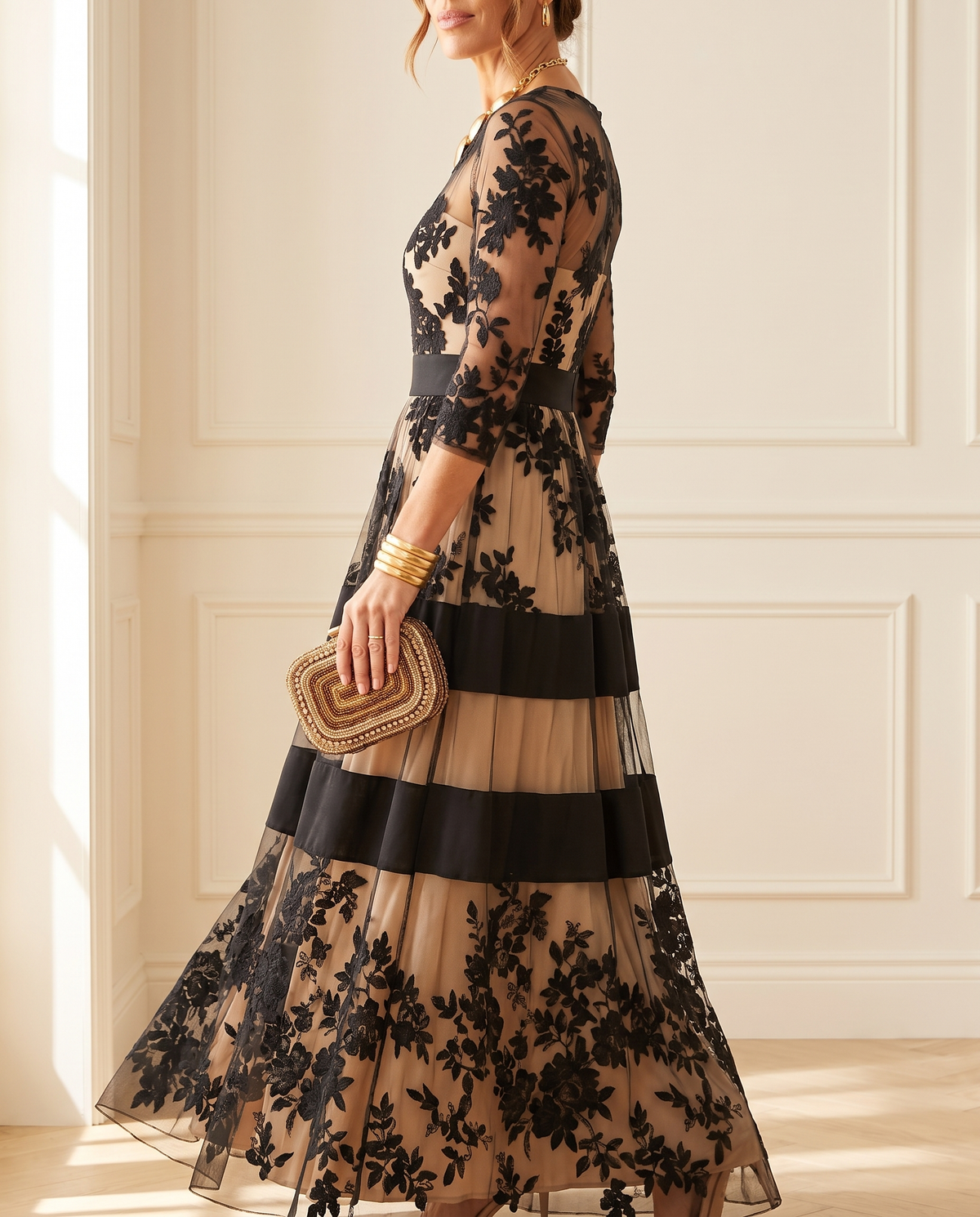 Josephine | Black Lace Midi Dress