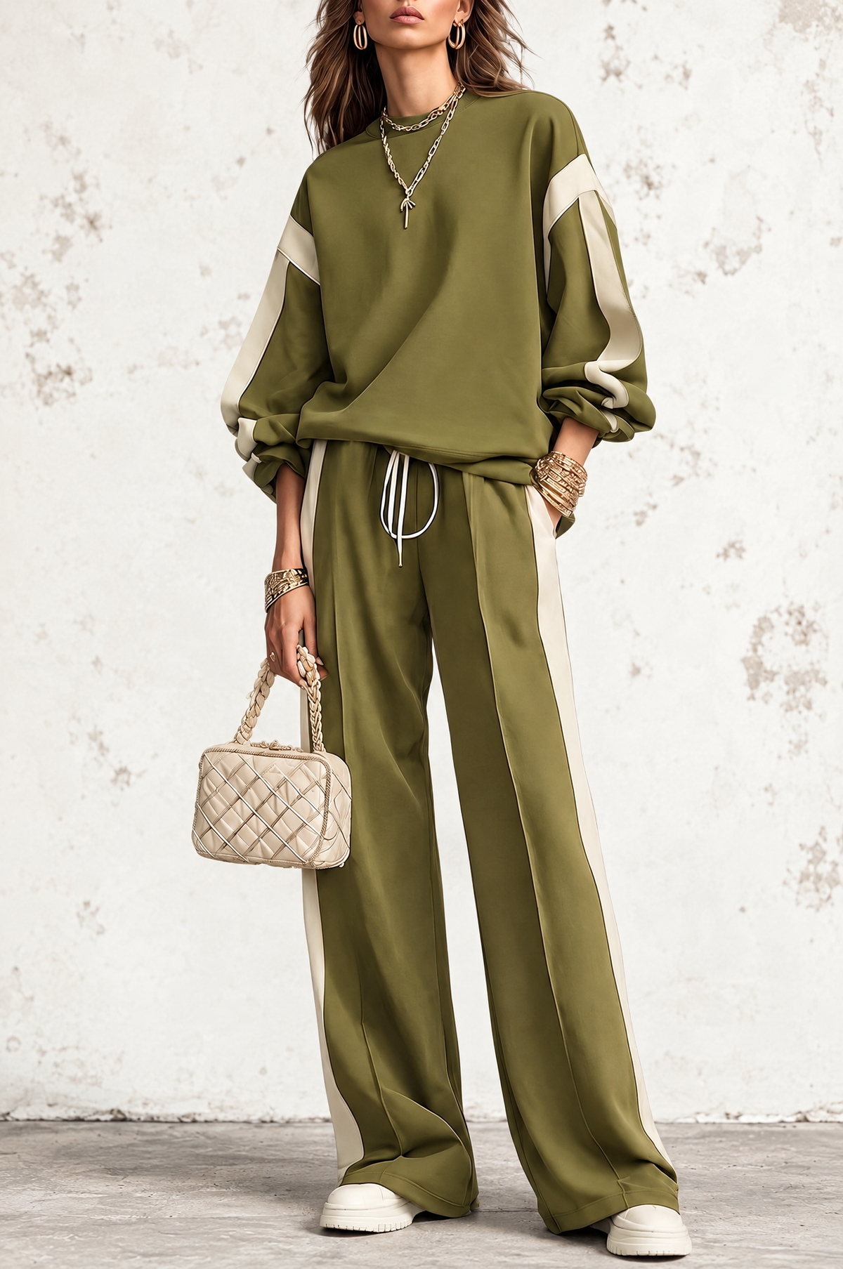 Tamara | Olive Sweatshirt & Drawstring Pants Set