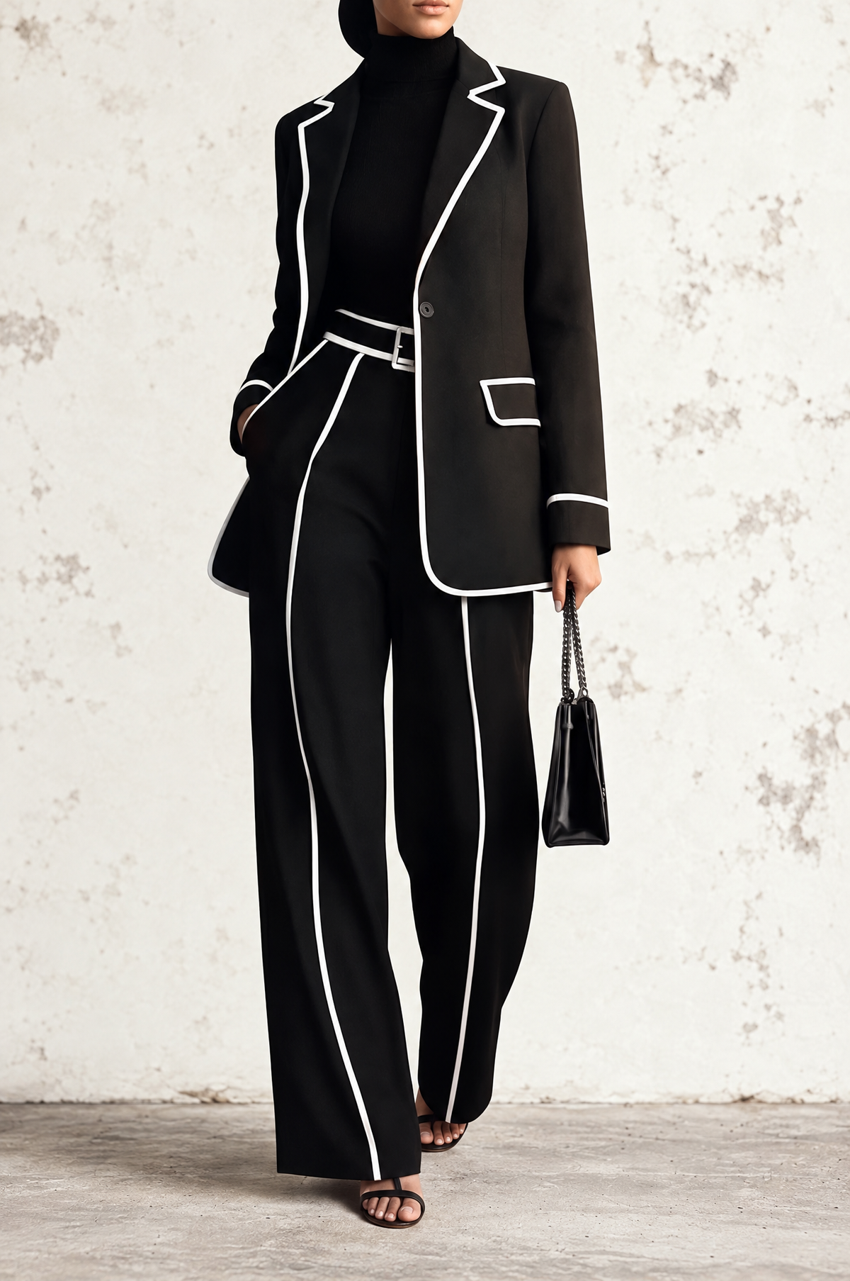 Mariella | Contrast Blazer & Wide-Leg Pants Set