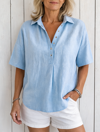 Ava | Collared Button Blouse - Light Blue