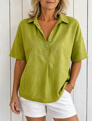 Ava | Collared Button Blouse - Green