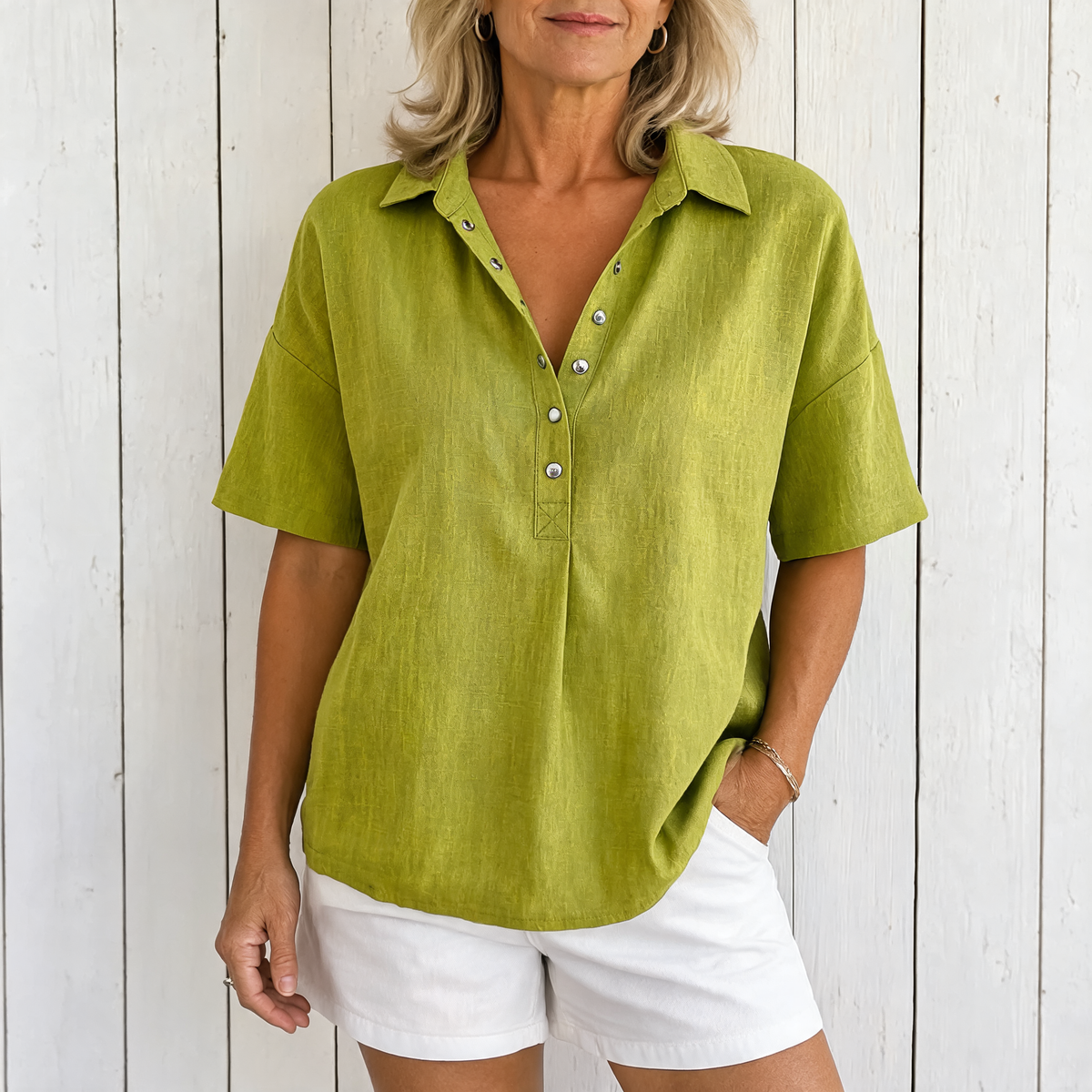 Ava | Collared Button Blouse - Green