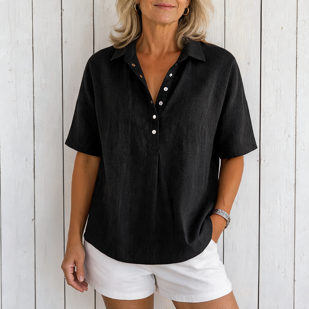 Ava | Collared Button Blouse - Black
