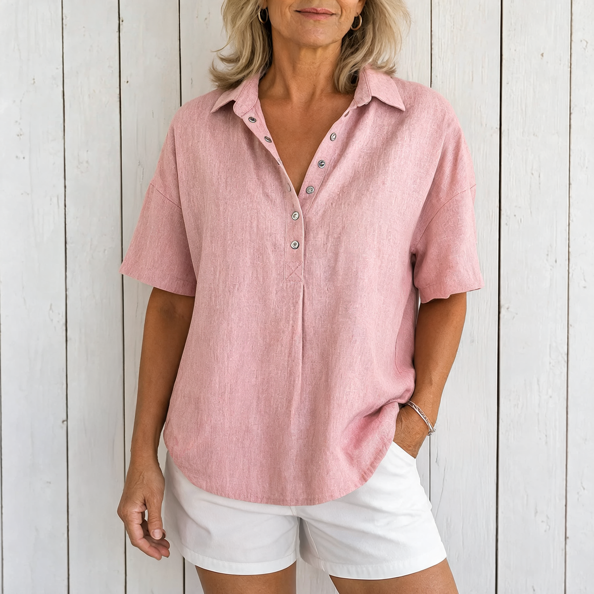 Ava | Collared Button Blouse - Pink