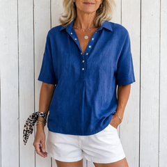 Ava | Collared Button Blouse - Blue