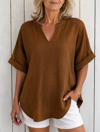 Emma | Casual Short Sleeve Blouse - Brown