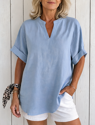 Emma | Casual Short Sleeve Blouse - Light Blue