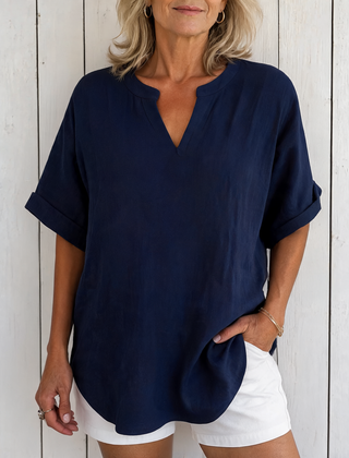 Emma | Casual Short Sleeve Blouse - Navy Blue