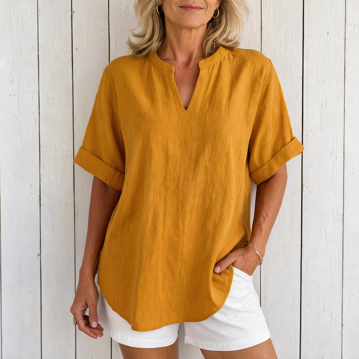 Emma | Casual Short Sleeve Blouse - Yellow